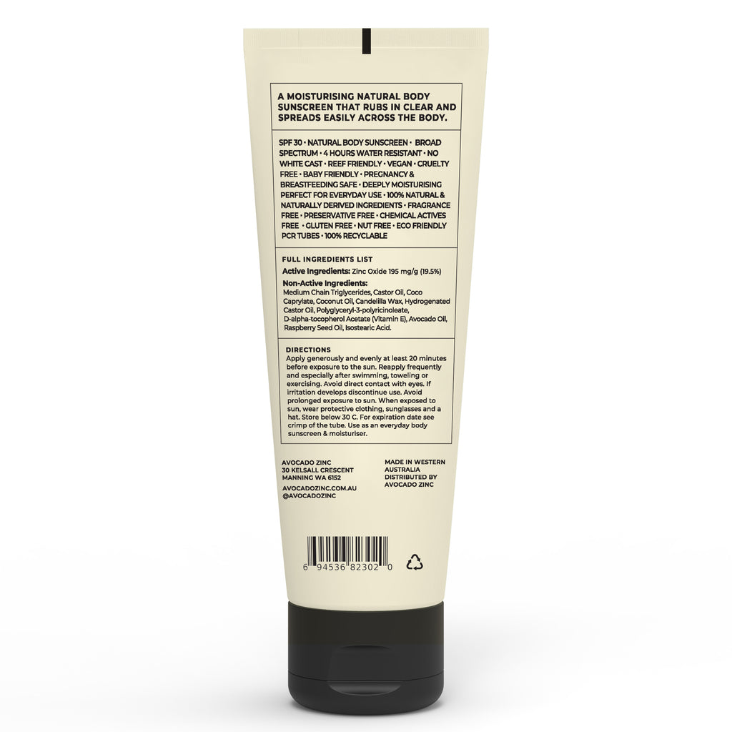 SPF 30 Natural Body Sunscreen – Avocado Zinc